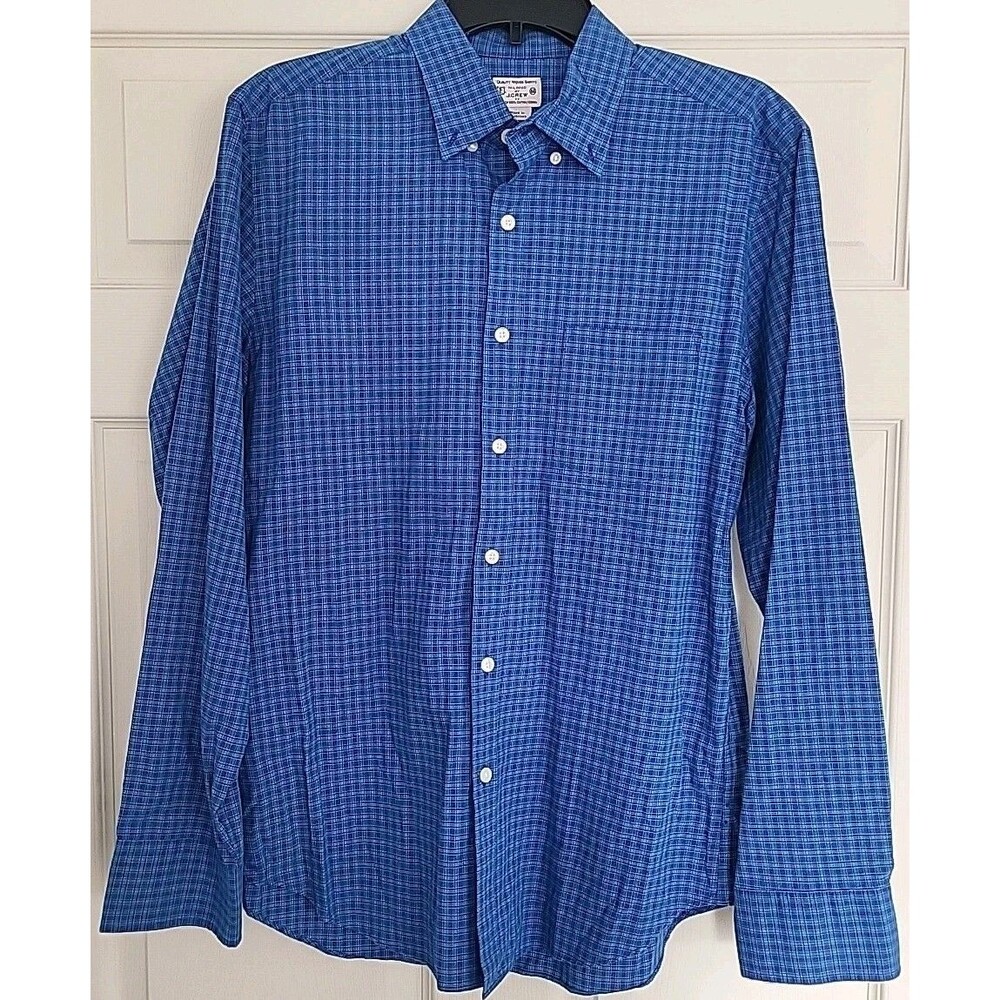 J.Crew Dress Shirt Front Pocket Colorful Blue Plaid Cotton Size Medium Mens EUC